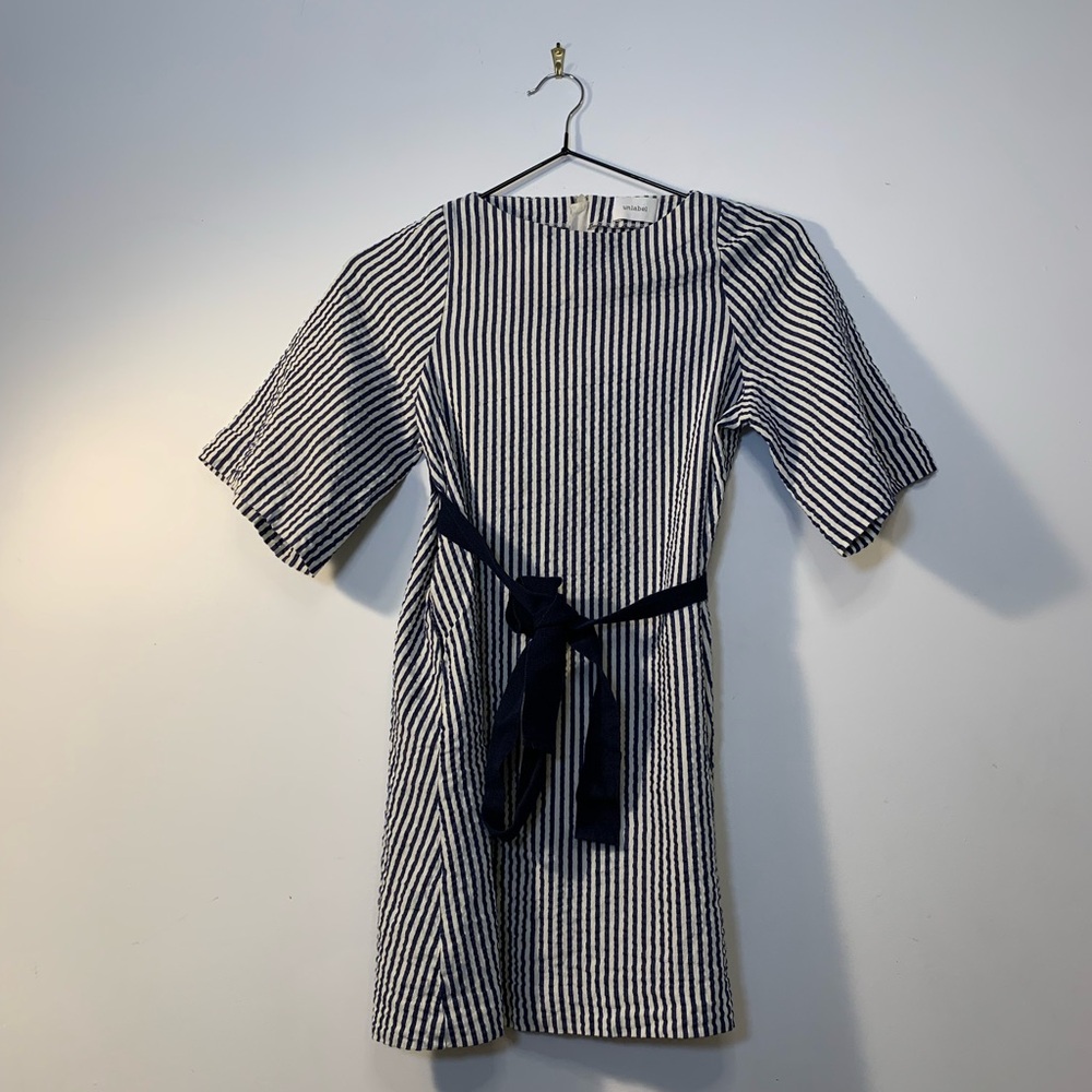 Navy Striped Dress with sash